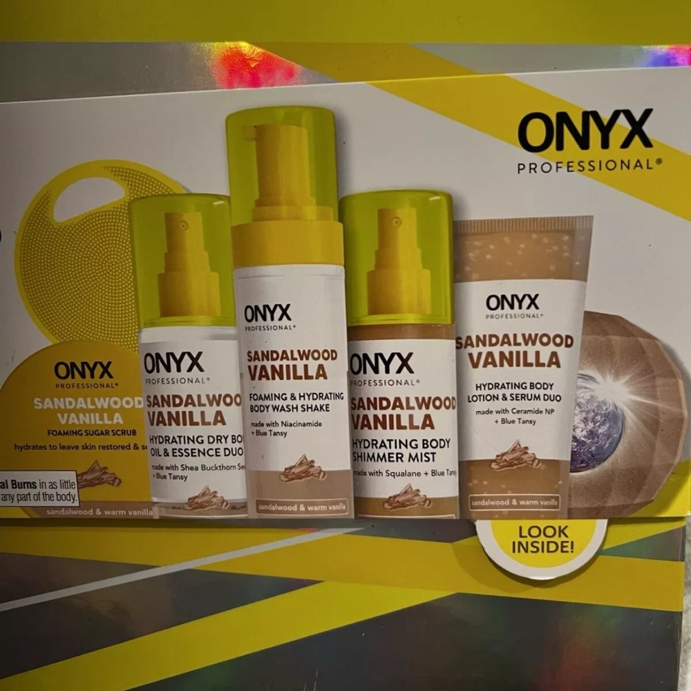 Brand New Onyx Sandalwood Vanilla Body Care Collection